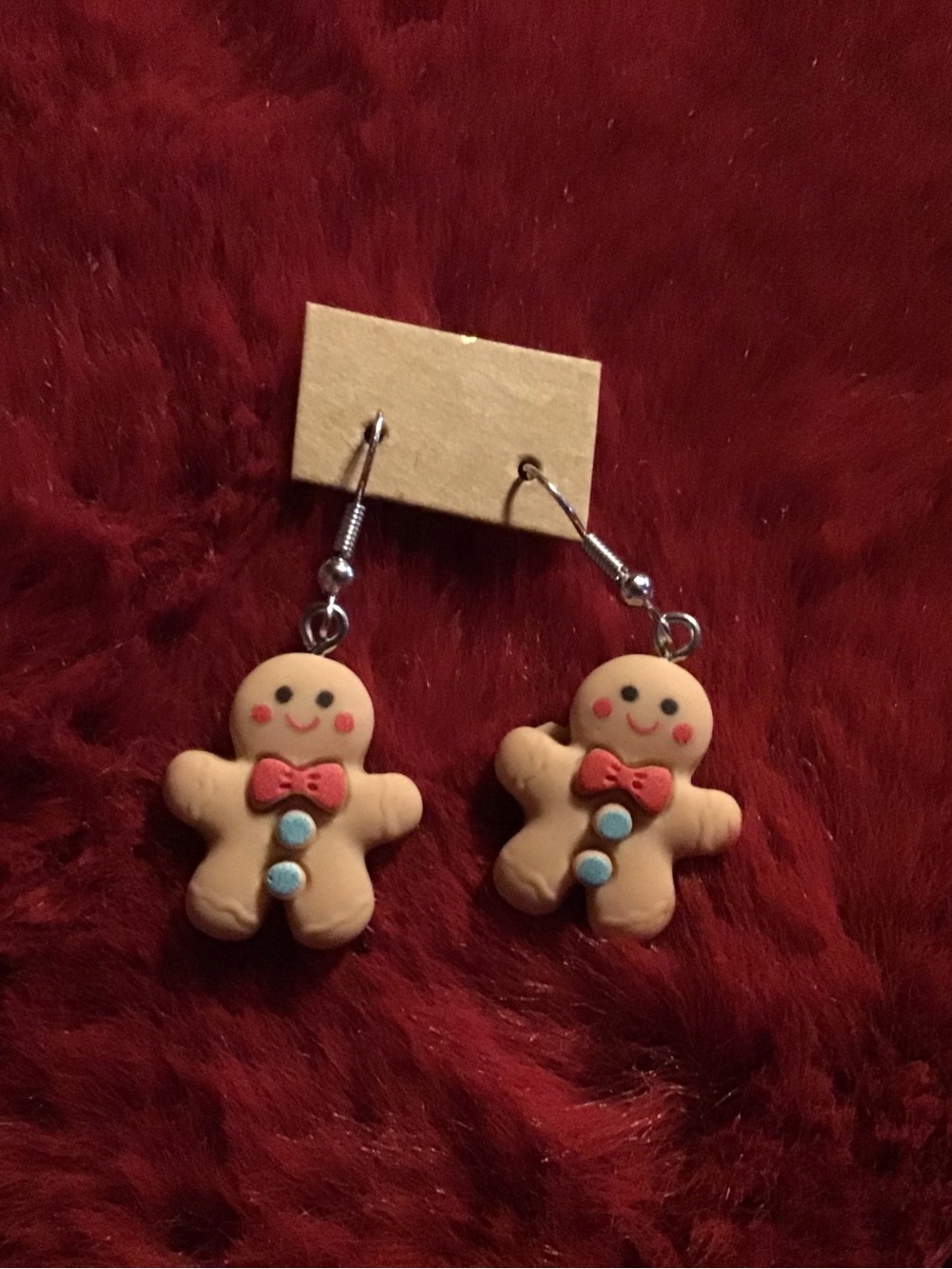 Gingerbread Man Drop Earrings in Tan and Red